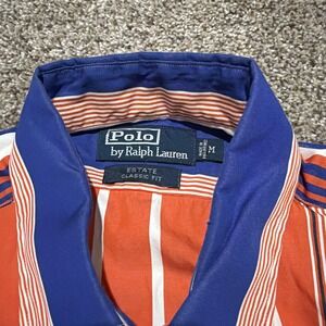POLO By Ralph Lauren mens Medium Orange Blue Stripe Long Sleeve Button Up Shirt